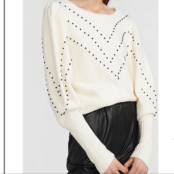 Express Sweaters - Express Chevron Beaded Blouson Sleeve White Sweater, Size S